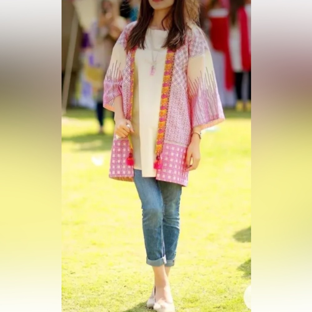 J Pret Pakistani Embroidered Tunic Multicolor Size XL Cover Up Boho festival